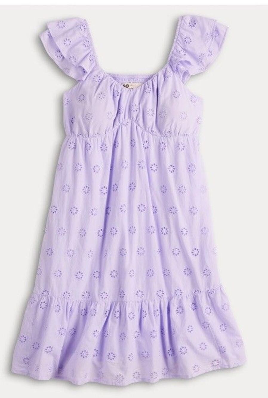 SO Jr Sundress Lilac Eyelet Back Smocking Lined Flutter Sleeves Coquette Girl XL